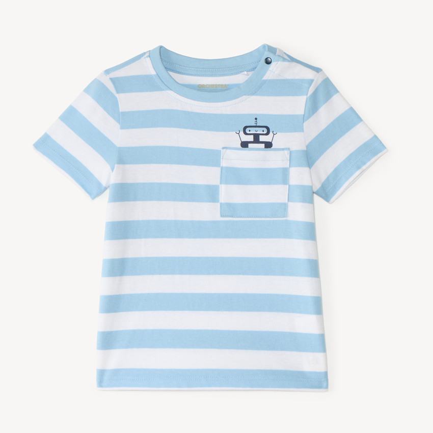 Camiseta de rayas con estampado de robot para bebé niño 