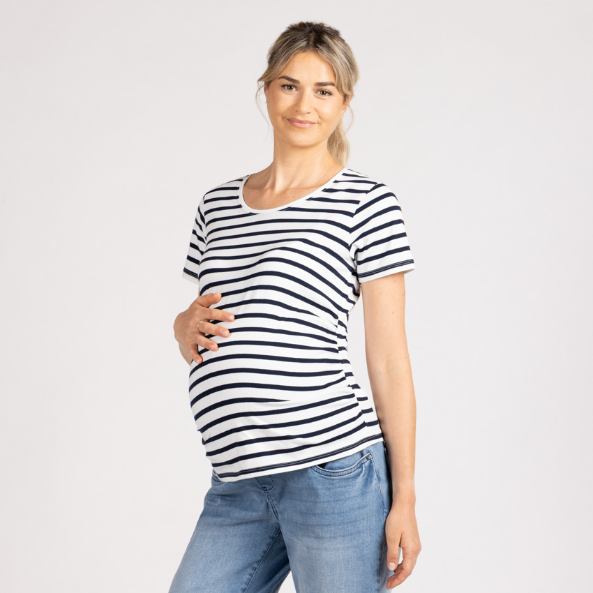 Camiseta de maternidad de manga corta con rayas 