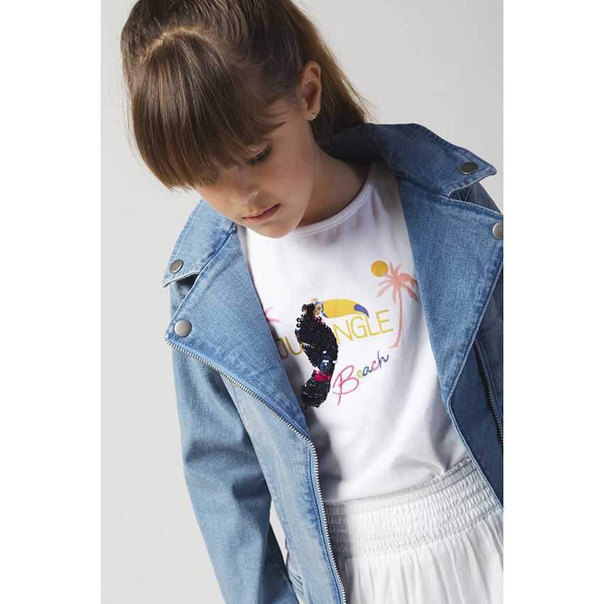 T-shirt manches courtes motif toucan en sequins magiques 