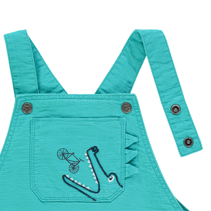 Pelele corto de algodón azul con cocodrilo bordado para bebé niño 