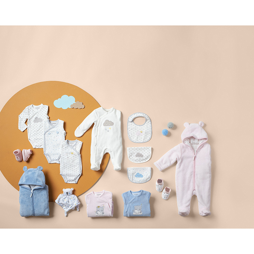 Mono de borreguillo azul con capucha y orejas con forro de punto  