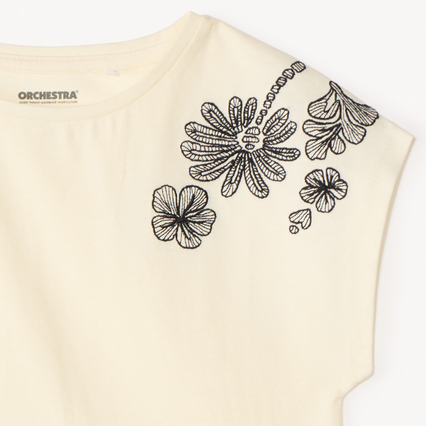 Camiseta de manga corta con bordado de flores para niña 