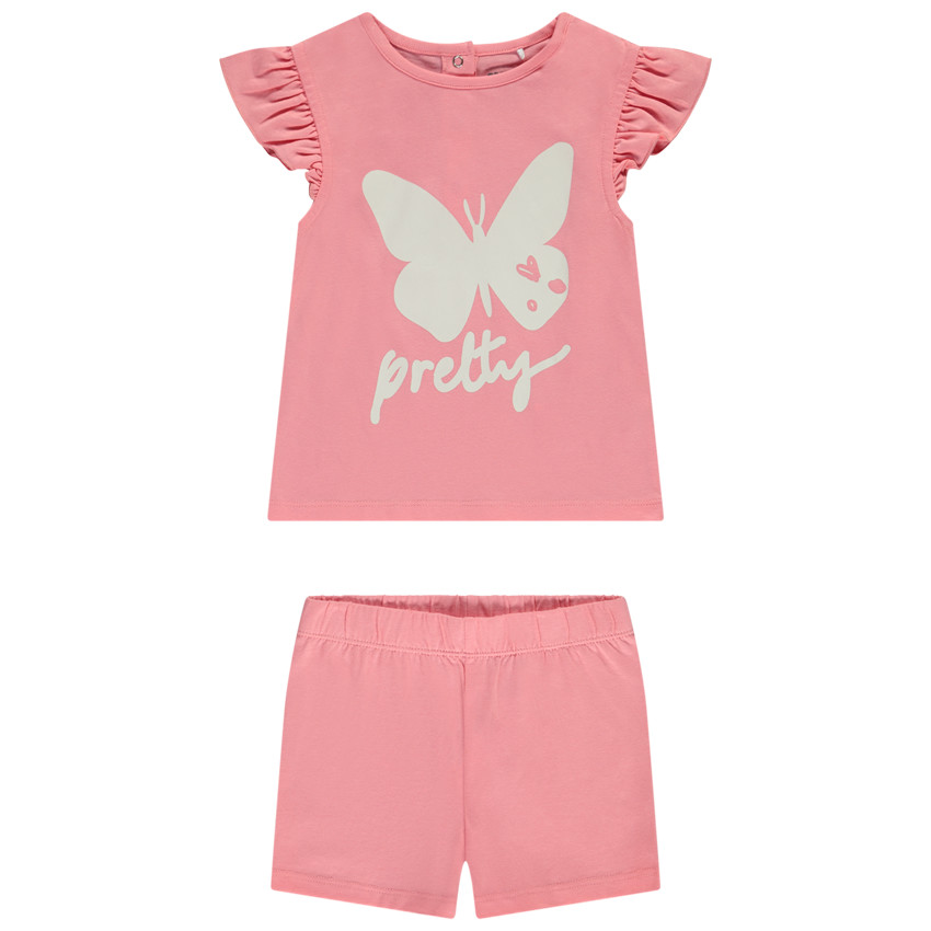 Set de pijama corto 2 piezas estampado mariposa para bebé niña 
