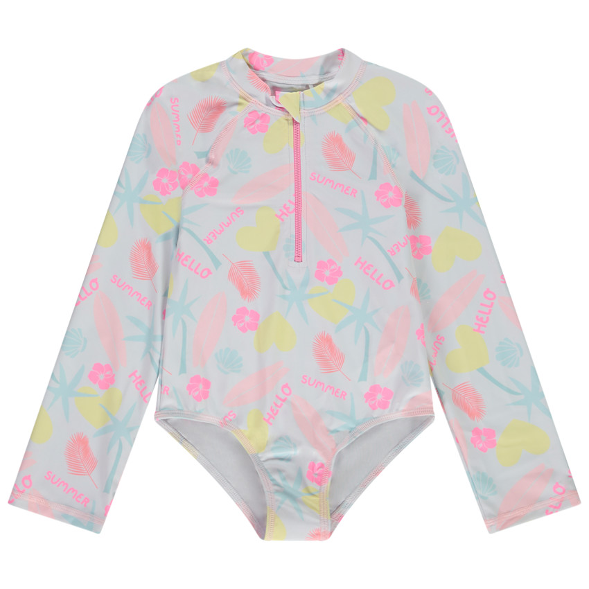 Bañador 1 pieza anti-UV estampado exótico para niña 