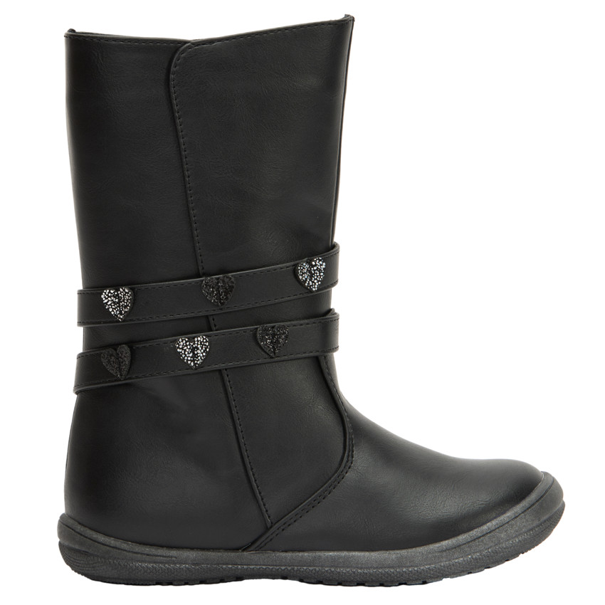 Botines de niña con cremallera y tiras con corazones 