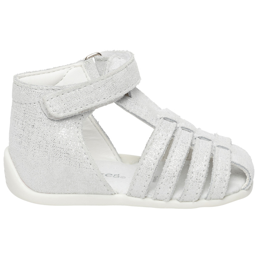 Sandalias de velcro con efecto plateado - Blancas 