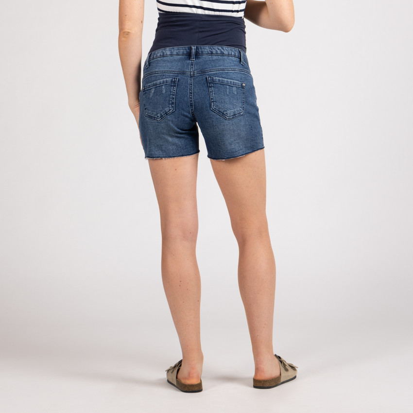 Short de maternidad vaquero efecto desgastado con banda alta 