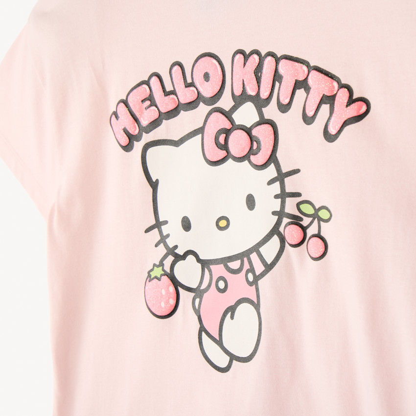 Camiseta de manga corta con estampado brillante de Hello Kitty para niña 