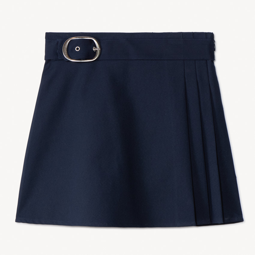 Falda corta de tela con cinturón decorativo de hebilla para niña 