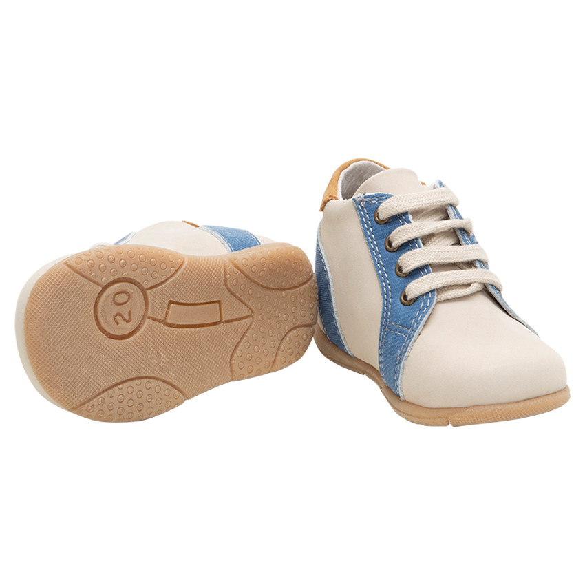 Botines con cordones de cuero y aplicaciones con efecto vaquero  