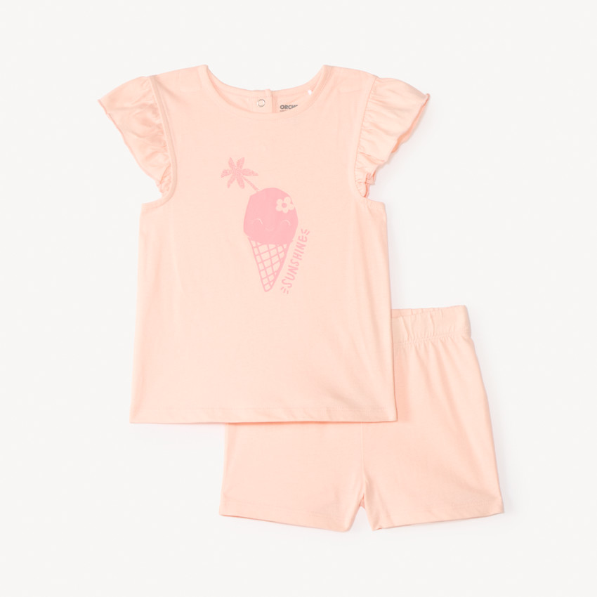 Conjunto de pijama de 2 piezas con camiseta + pantalones cortos para niña bebé 