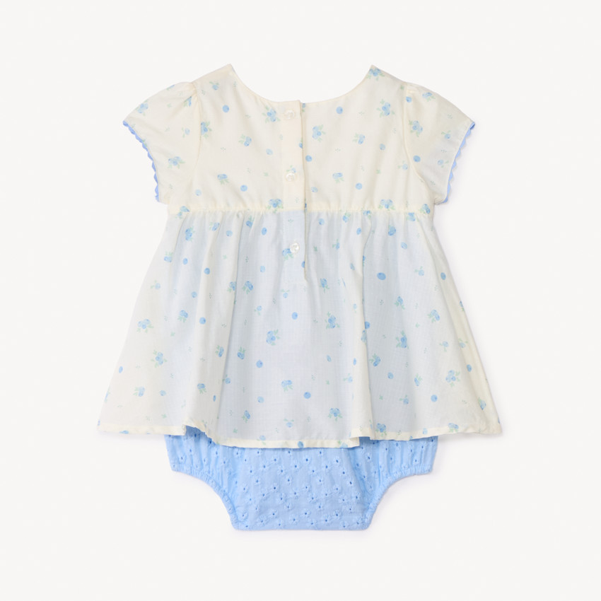 Ropa de niña bebé 2 en 1 con efecto de manga corta y estampado de arándanos. 