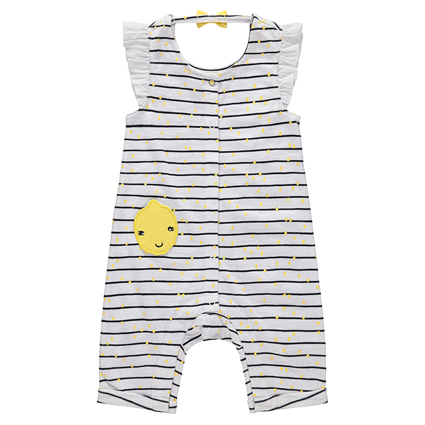 Mono corto de rayas y lunares con parche de limón y lazo en la espalda 