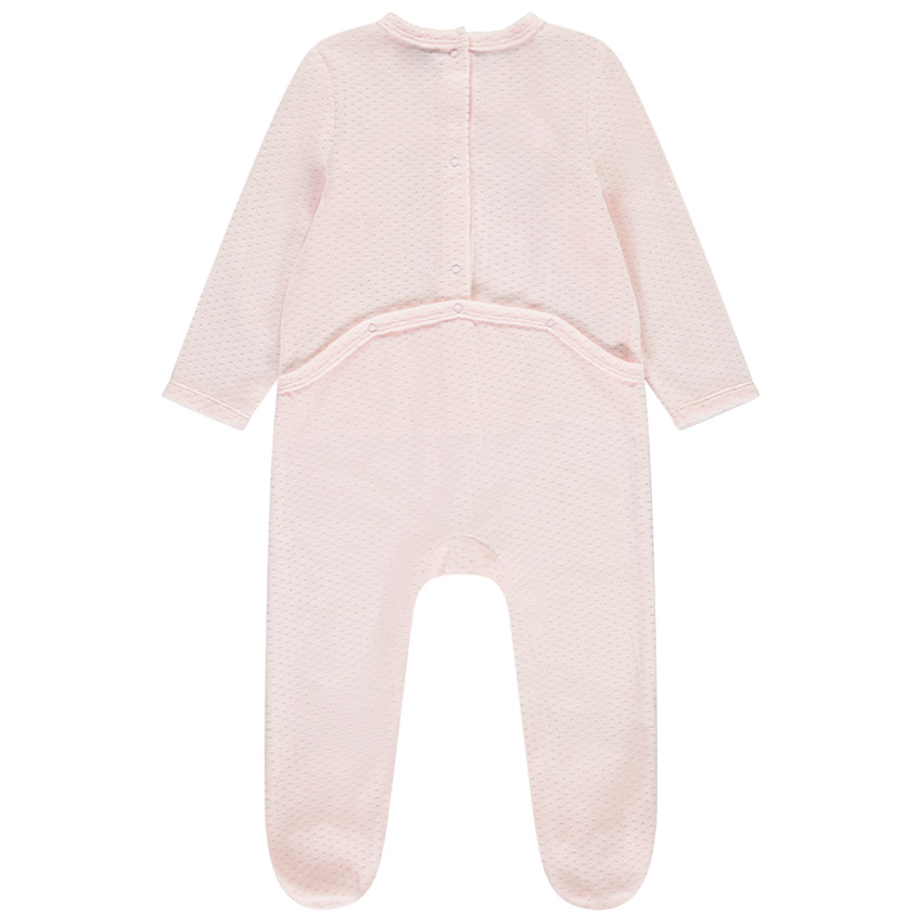 Pelele con conejo en terciopelo efecto devorado para niña. 