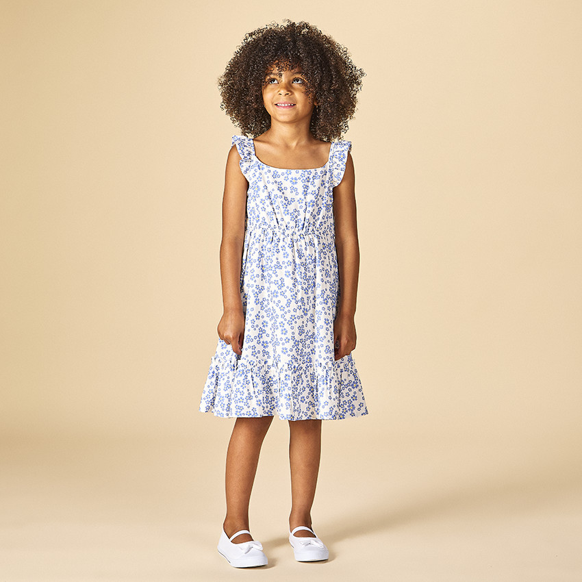 Vestido de tirantes con volantes y estampado floral para niña 