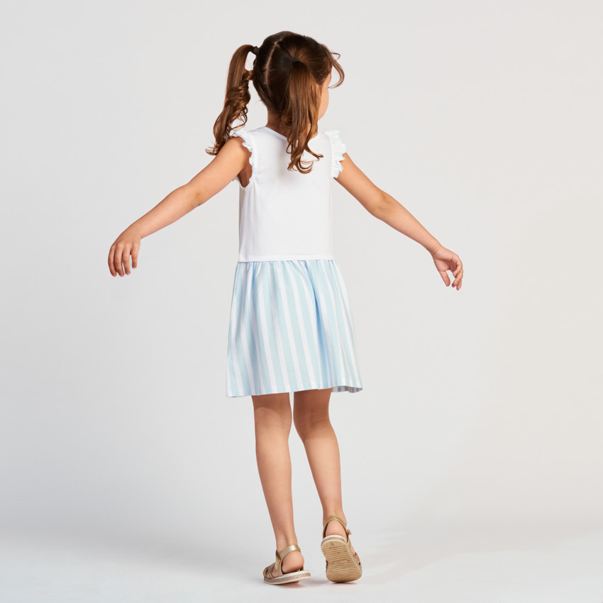 Vestido de manga corta efecto 2 en 1 con rayas niña 