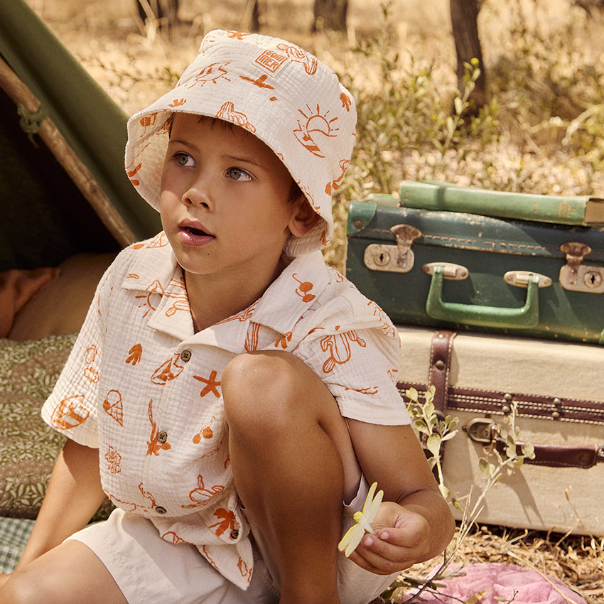 Camisa manga corta en tetra estampado vacaciones para niño 