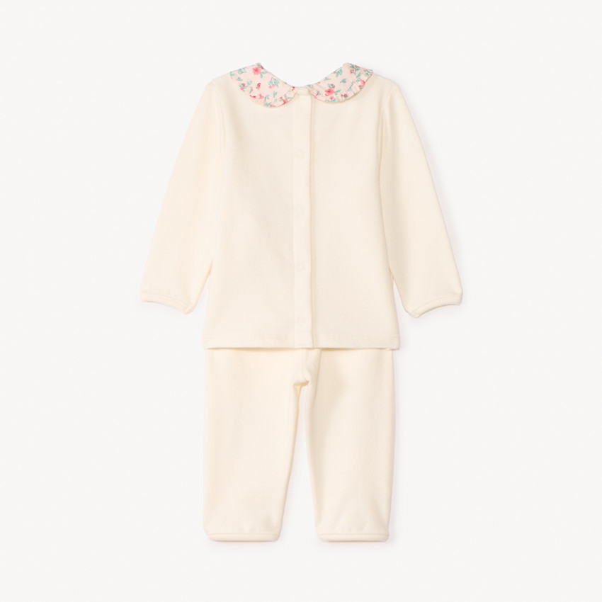 Conjunto de 2 piezas lisas con detalles florales para niña bebé. 
