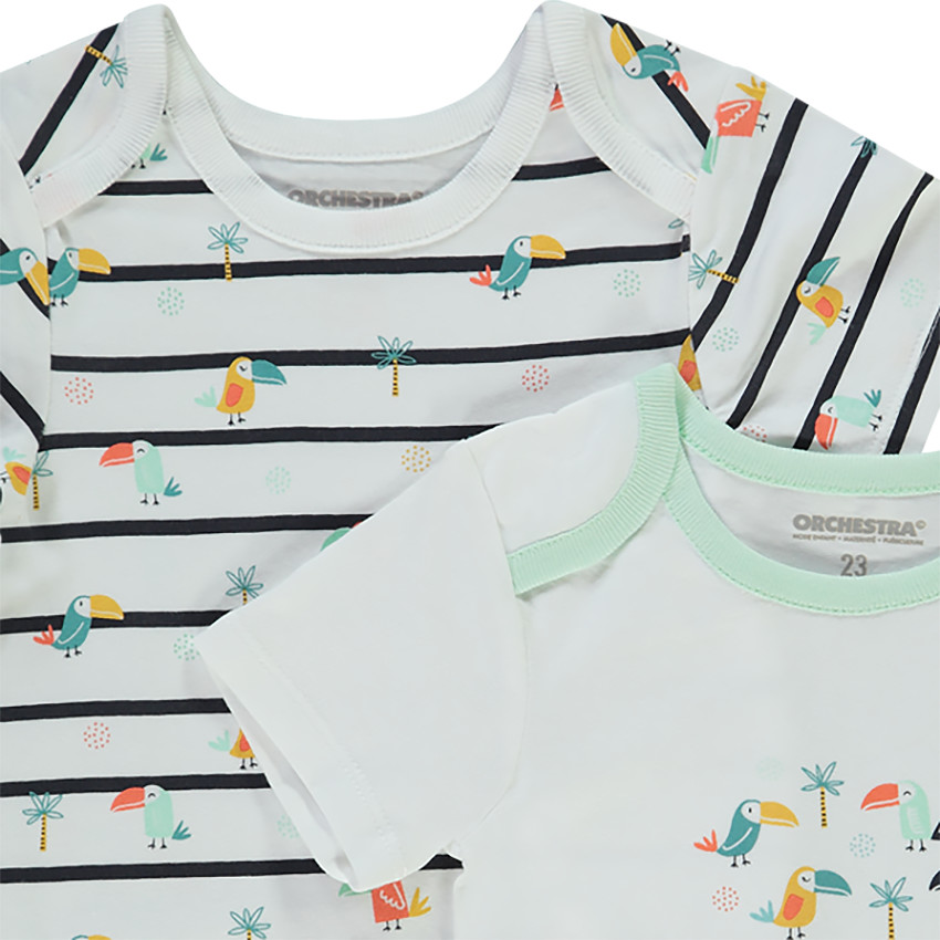 Pack de 7 bodies de manga corta de jersey estampado de tucanes para bebé niño 