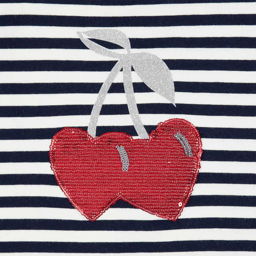 Conjunto con túnica de rayas con dibujo de lentejuelas y leggings con bandas 