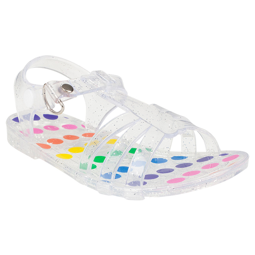 Sandalias de playa transparentes con purpurina de puntos multicolores 