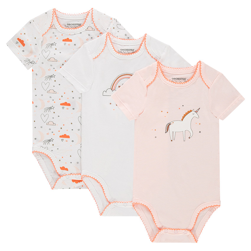 Pack de 3 bodies de jersey de manga corta con dibujos de fantasía y unicornio  Additional Pack de 3 bodies de jersey de manga corta con dibujos de fantasía y unicornio