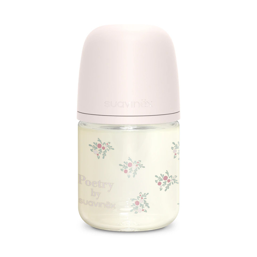 Biberón de vidrio con tetina fisiológica SX Pro S 120ml Poetry rosa 