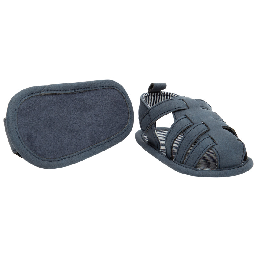 Sandalias velcro con forro de rayas para bebé niño 