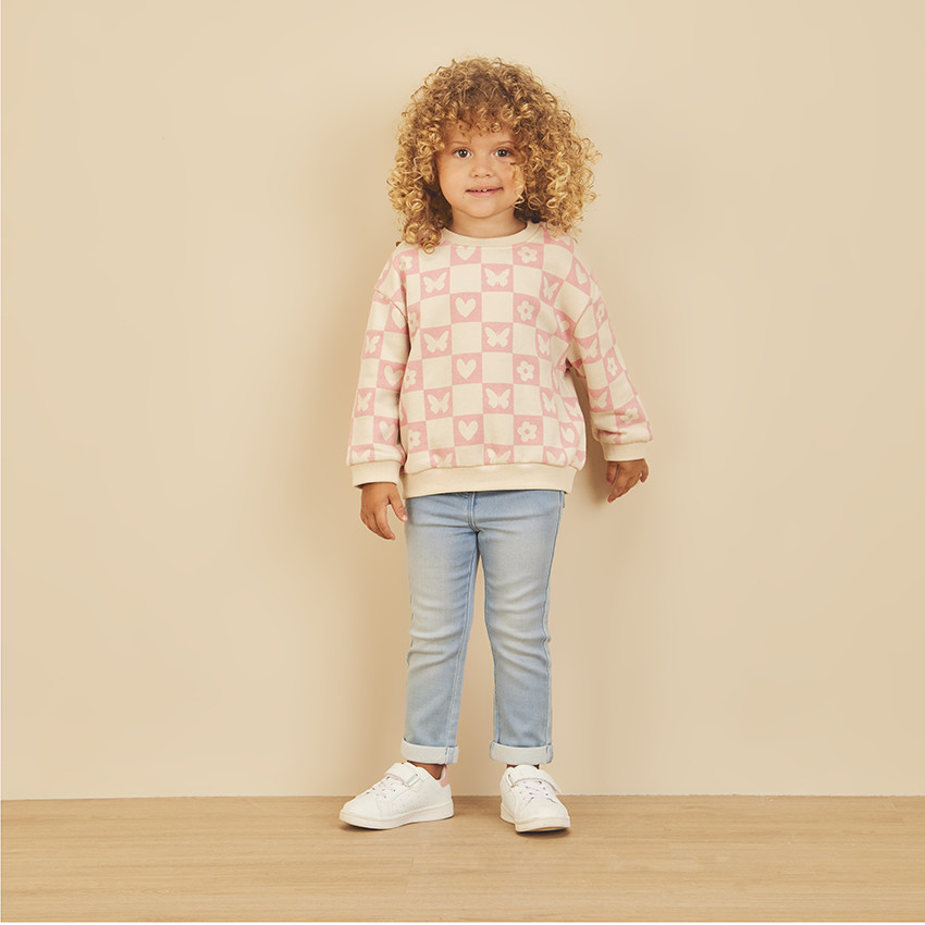Sudadera oversize de felpa con estampado de cuadros para bebé niña 