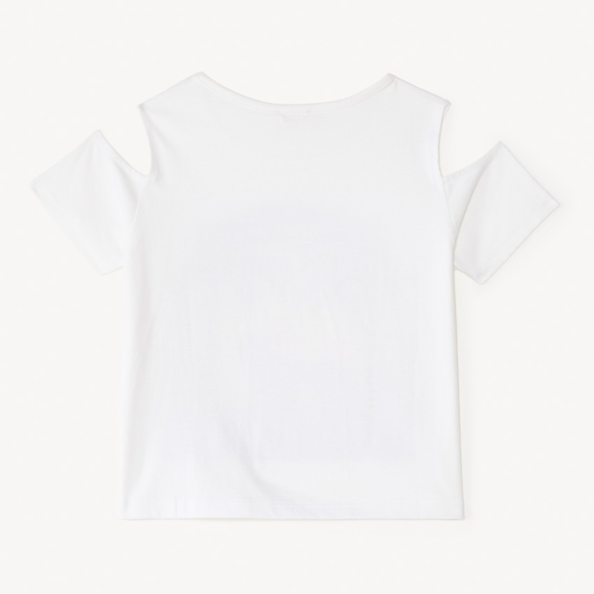 Camiseta de hombros al aire con estampado de leopardo y lentejuelas para niña 