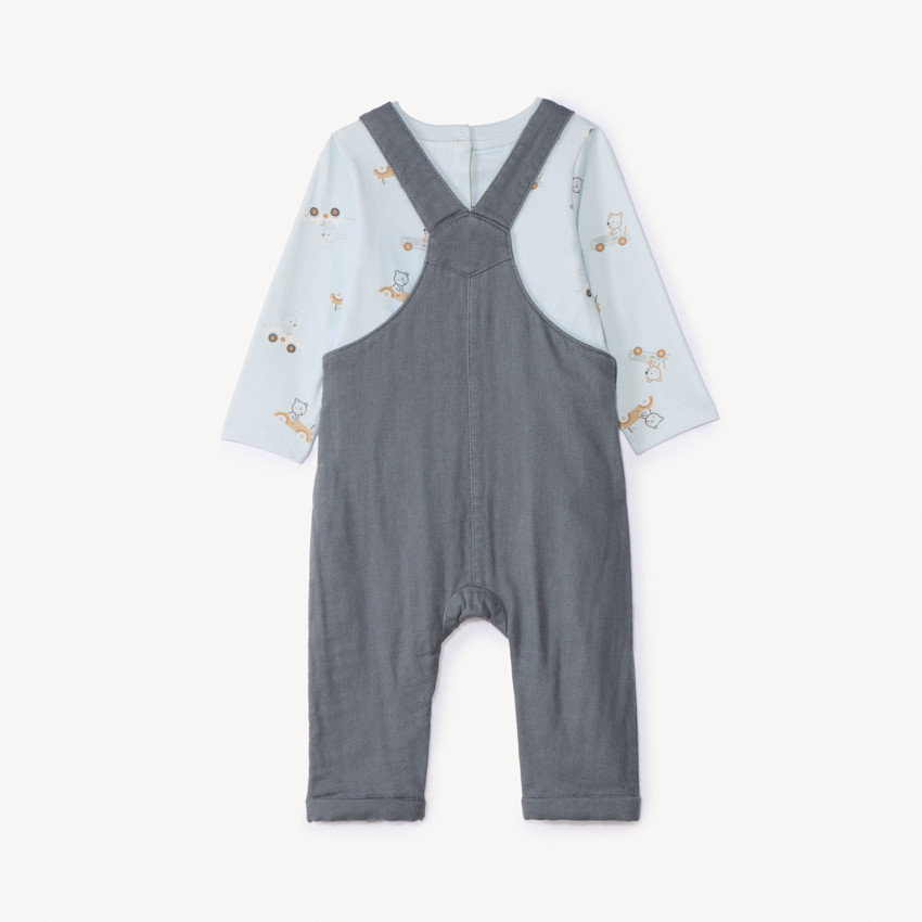 Ensemble long 2 pièces avec salopette pour bébé garçon 