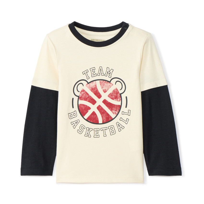 T-shirt manches longues effet 2 en 1 print basket pour bébé garçon 