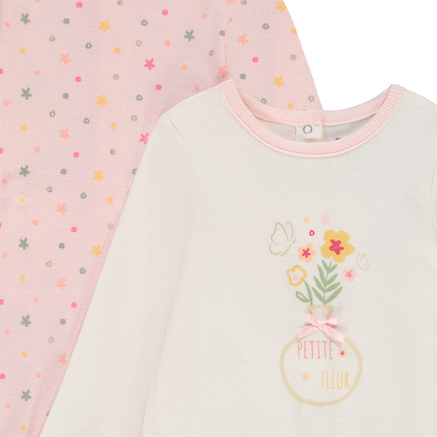 Lote de 2 peleles de efecto acanalado para bebé niña con diferentes aperturas según la edad. 