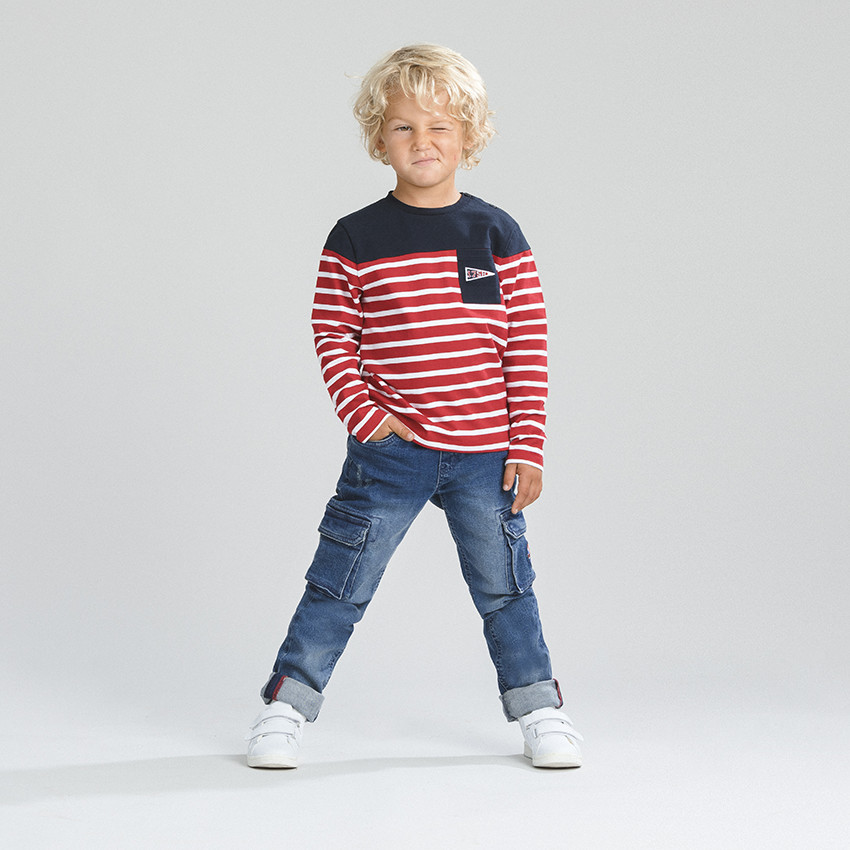 Jean cargo droit effet used à taille élastiquée  Additional Jean cargo droit effet used à taille élastiquée