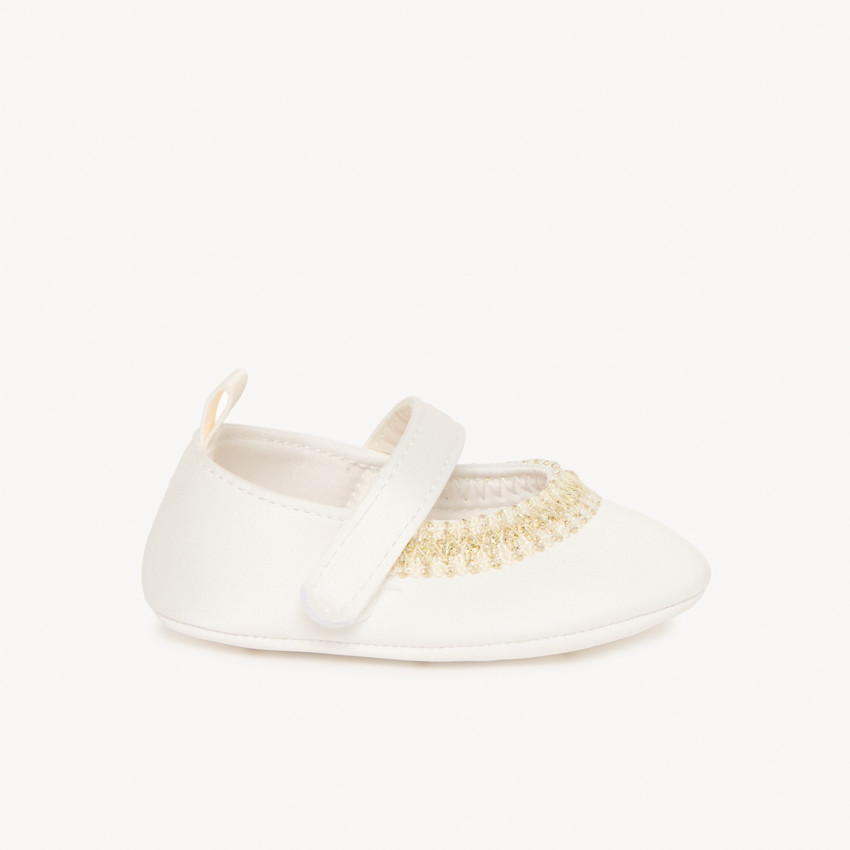 Merceditas de satén de ceremonia con bordado para bebé niña 