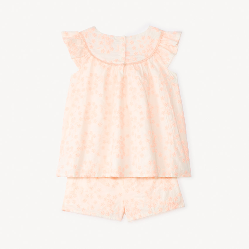 Conjunto de 2 piezas: top sin mangas + pantalón corto de bordado inglés para niña. 