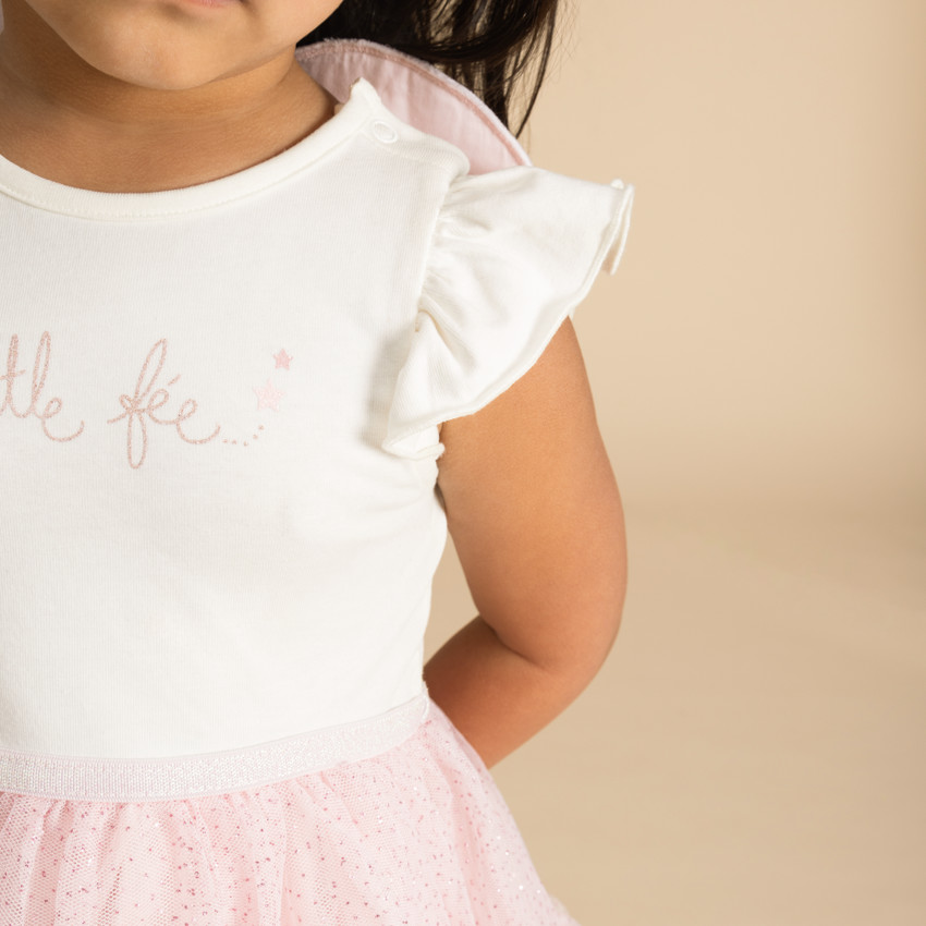 Vestido bicolor efecto 2 en 1 con alas de mariposa para bebé niña 